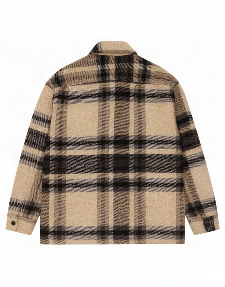 Zara Mens Utility Jacket UK 40 Large Beige Check Poliéster
