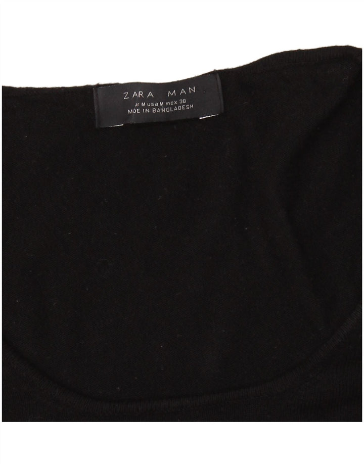 ZARA Hombre Jersey De Manga Corta Con Cuello Barco Medium Black