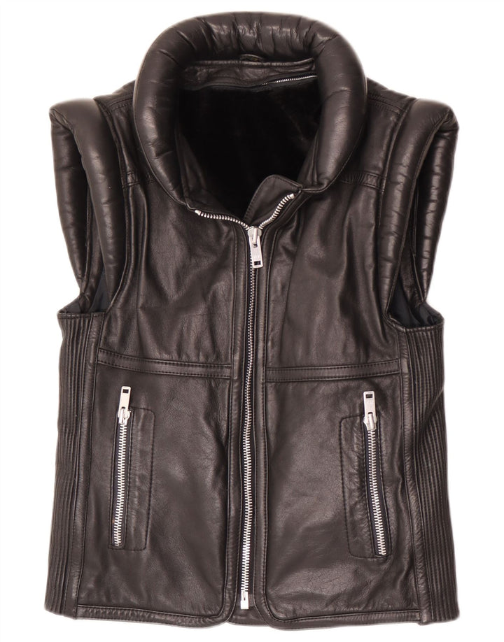 Vintage hombres cuero Gilet Reino Unido 38 cuero negro medio