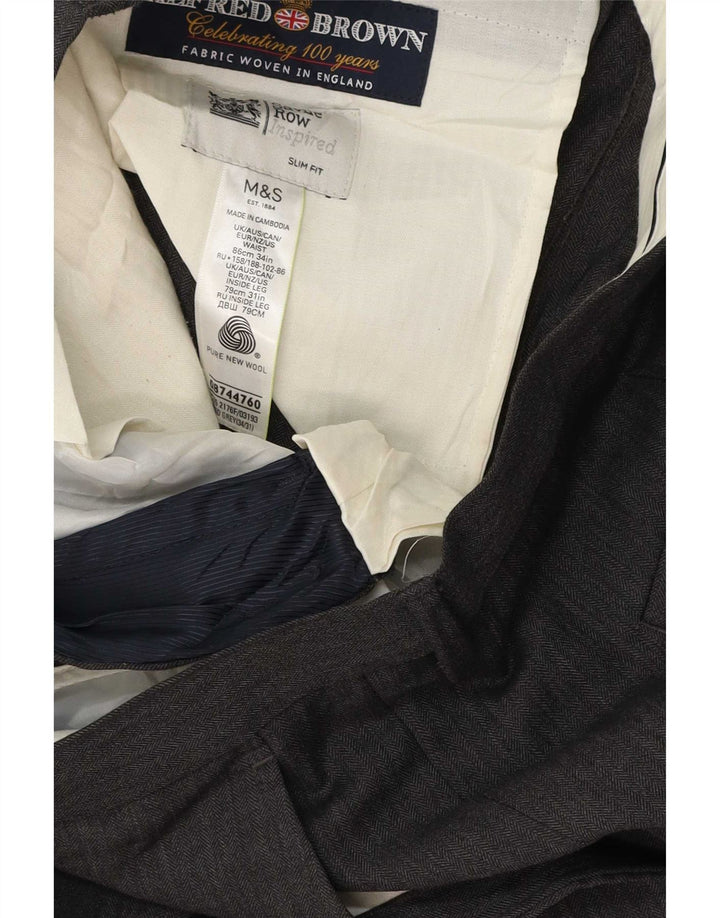 Marks & Spencer Pantalón de traje ajustado para hombre W34 L31 Lana gris