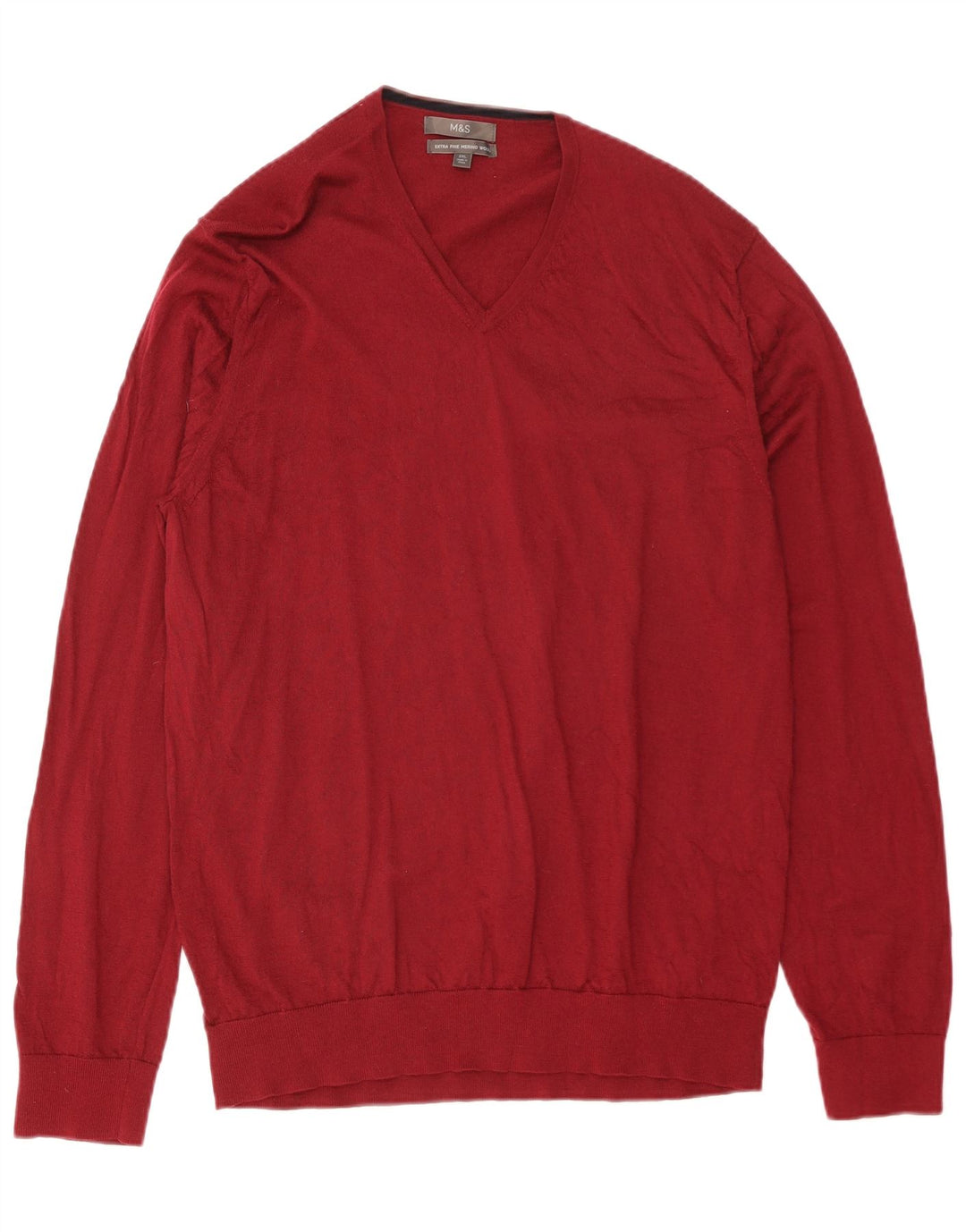 MARKS & SPENCER Jersey con cuello en V para hombre 2XL Lana merino roja