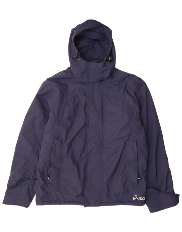 Asics Chaqueta cortavientos con capucha para hombre UK 38 Medium Azul marino Poliamida