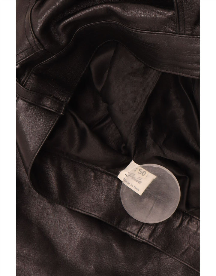 VINTAGE Pantalones de cuero rectos para hombre IT 50 Grande W32 L30 Cuero negro