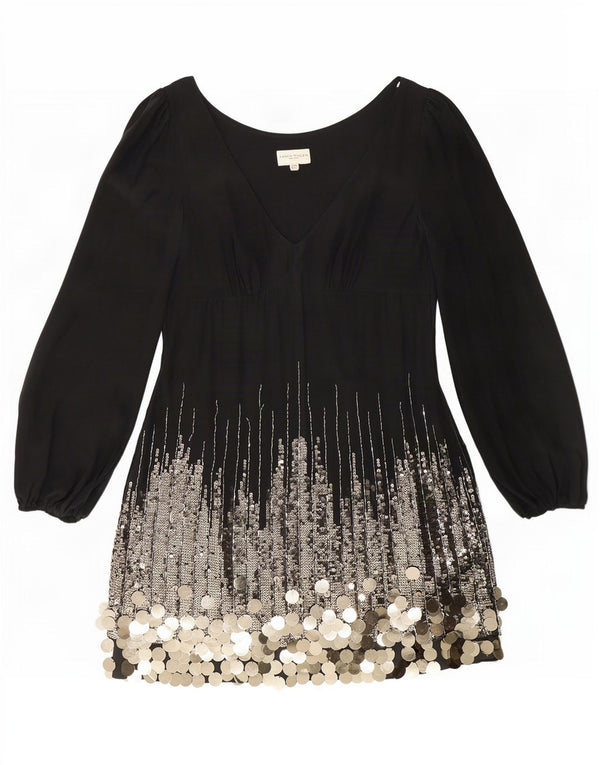 Karen Millen Vestido túnica de manga larga para mujer UK 10 Small Seda negra