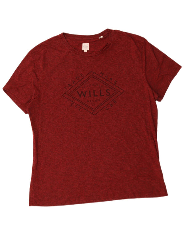 Jack Wills Camiseta gráfica para hombre Top XL Algodón moteado burdeos
