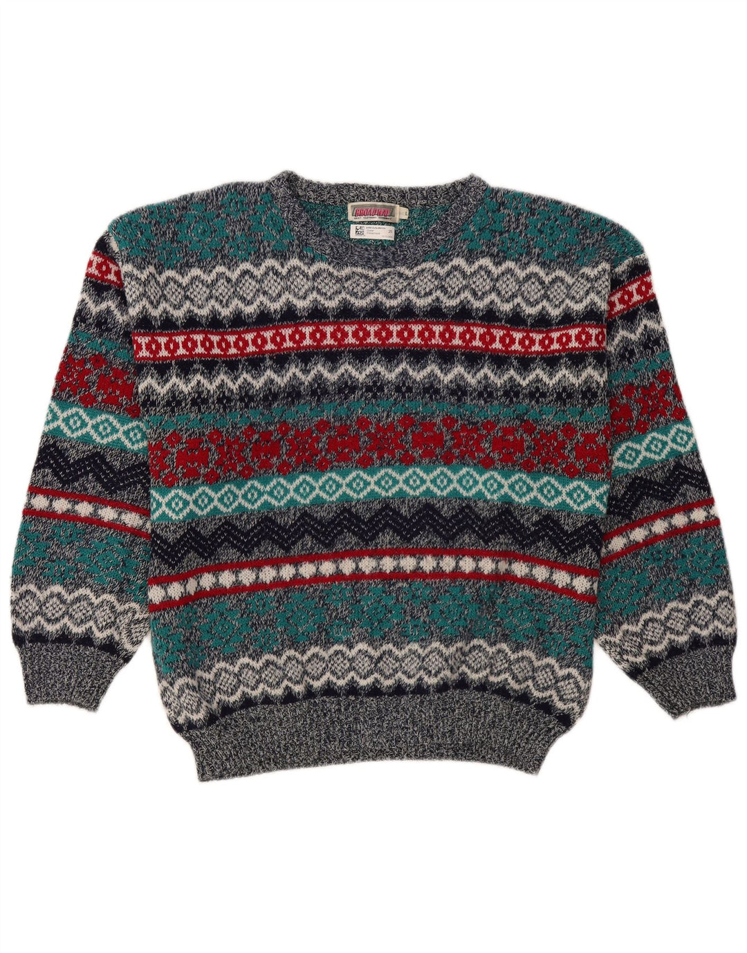 BROADWAY Suéter tipo jersey con cuello barco para hombre, talla grande, multicolor, Fair Isle