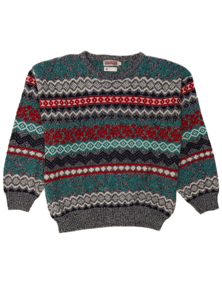 BROADWAY Suéter tipo jersey con cuello barco para hombre, talla grande, multicolor, Fair Isle