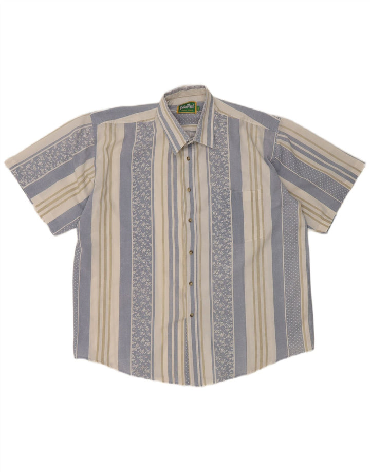John Peel Camisa de manga corta para hombre XL Azul Rayas