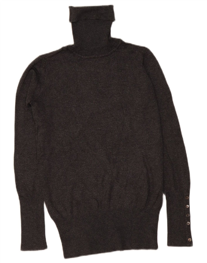 Zara Mujer Roll Neck Jumper Sweater UK 10 Small Gris Rayón