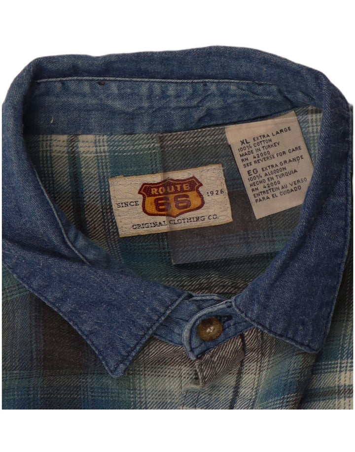 Route 66 Camisa de franela para hombre XL Algodón a cuadros azules
