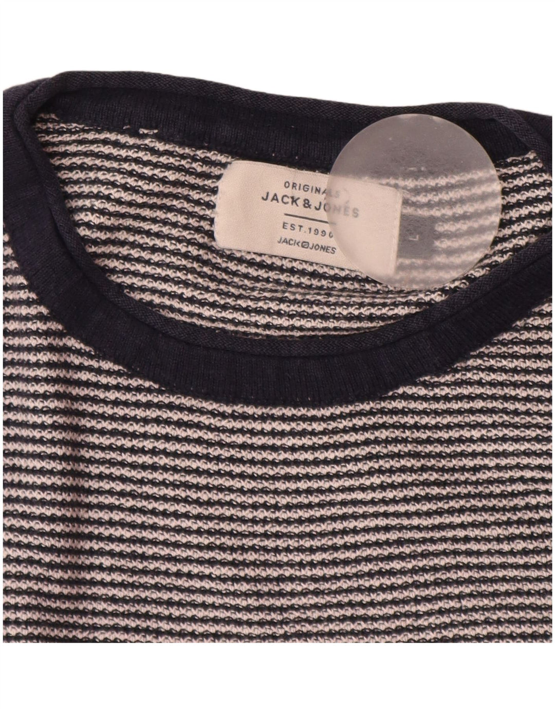 Jack & Jones - Jersey de cuello redondo para hombre, talla grande, color azul marino a rayas