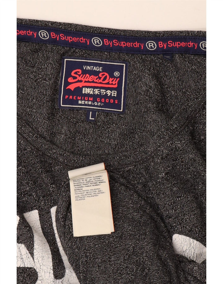 Superdry Mujer Camiseta Gráfica Top UK 46 Large Gris Moteado Algodón