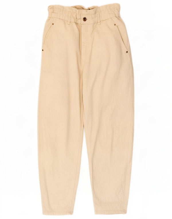 Zara Jeans Sueltos De Tiro Alto Para Mujer EU 38 Small W28 L25 Algodón Beige