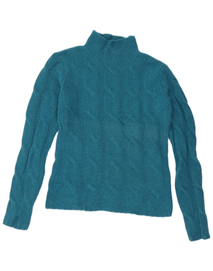 EDDIE BAUER Suéter tipo jersey con cuello alto para mujer Reino Unido 14 Lana de cordero azul medio