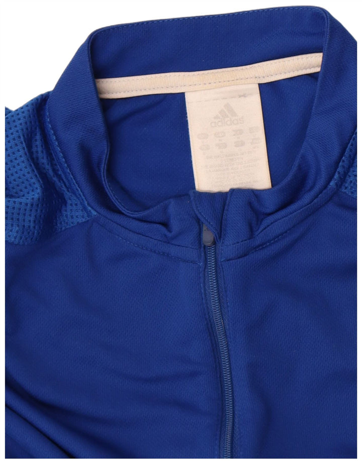 Adidas Hombre Zip Neck Camiseta Top Poliéster Azul Medio
