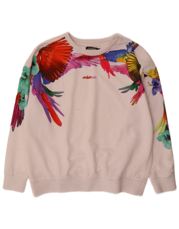 Mistral Sudadera para mujer Jumper UK 14 Medium White Floral Hawaiian