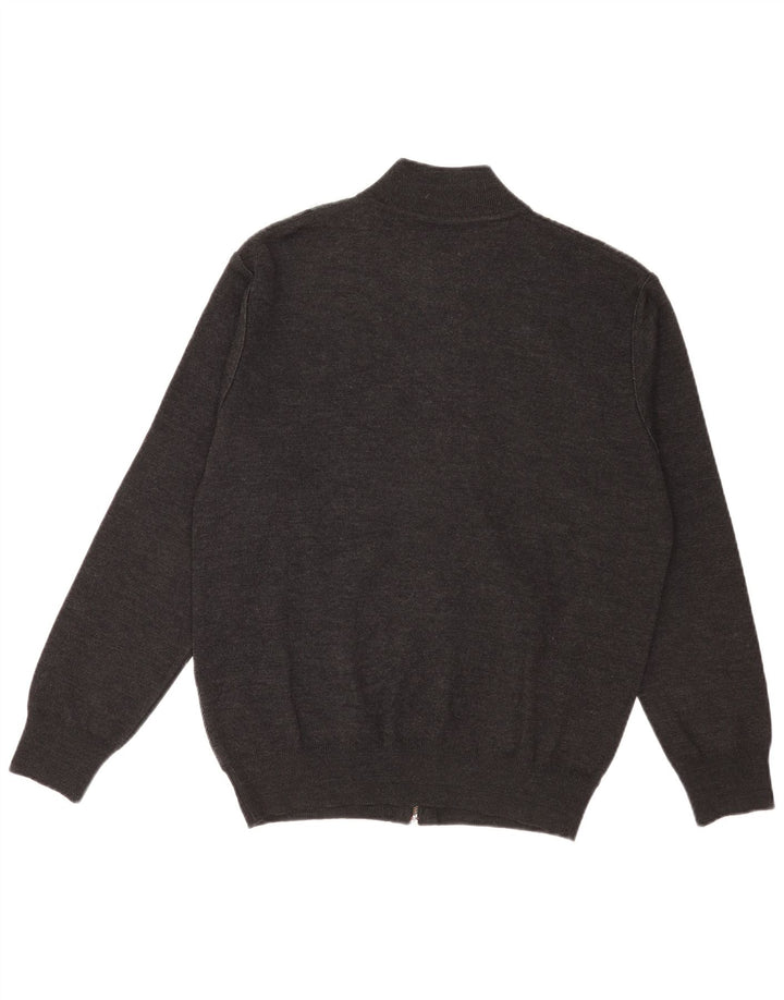Vintage hombres Cardigan suéter grande gris lana geométrica