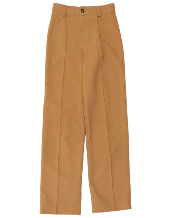 Zara Mujer Pantalón Casual Recto Talle Alto XS W24 L32 Poliéster Beige