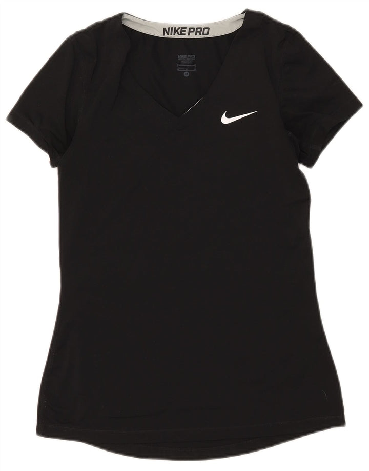 Nike Mujer Dri Fit Camiseta Top UK 12 Mediano Negro Poliéster