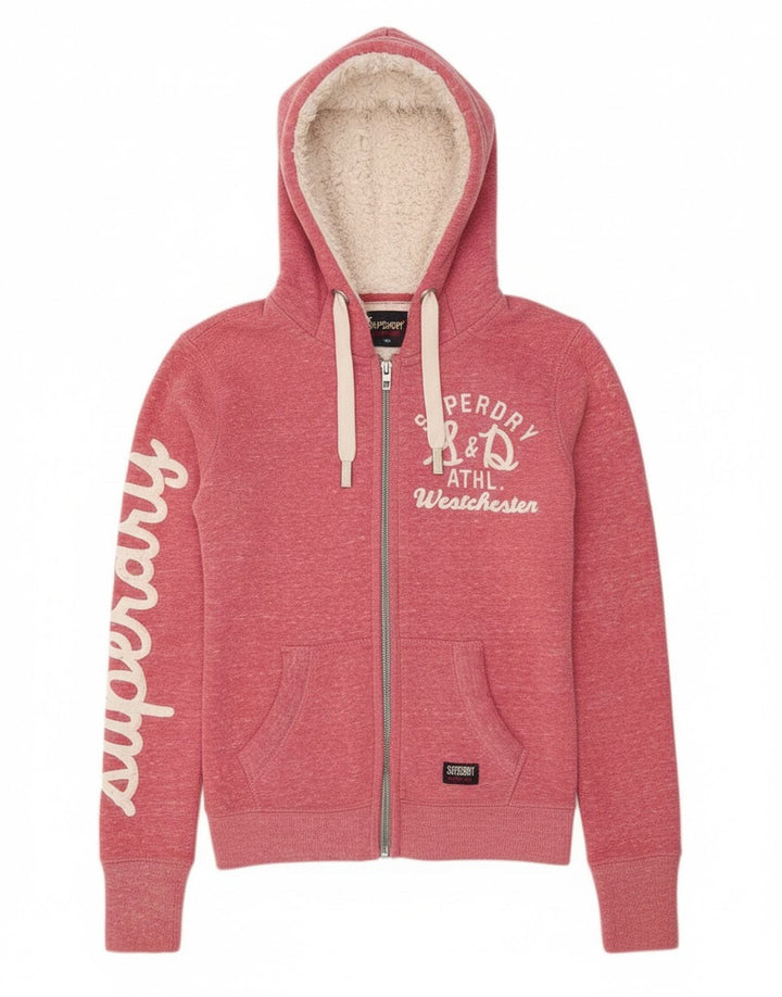Superdry Sudadera con capucha y cremallera gráfica para mujer, talla 40, poliéster rosa pequeño