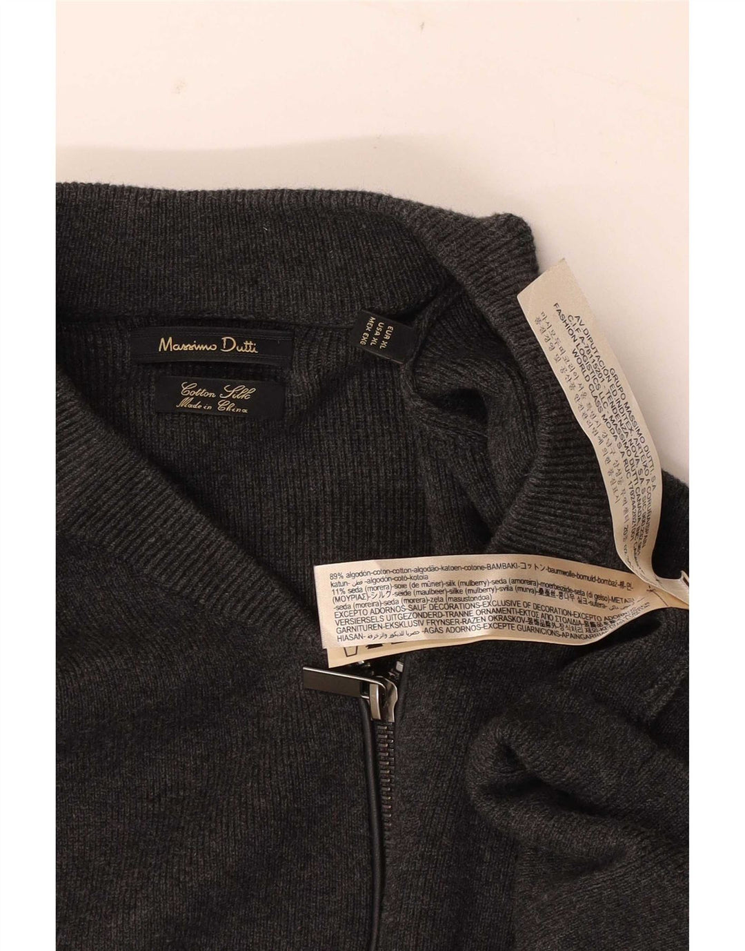 Massimo Dutti Jersey Cárdigan Cremallera Completa Hombre XL Gris Algodón