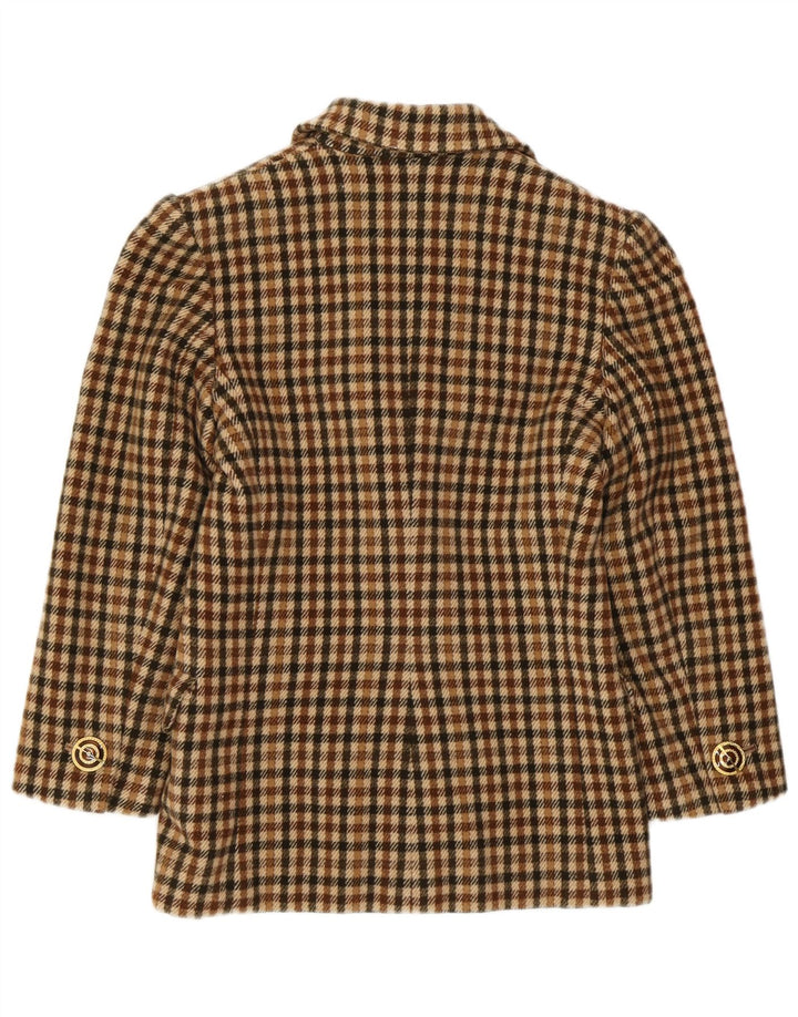VINTAGE Chaqueta Blazer de 2 botones para mujer Reino Unido 8 Pequeño Marrón Check