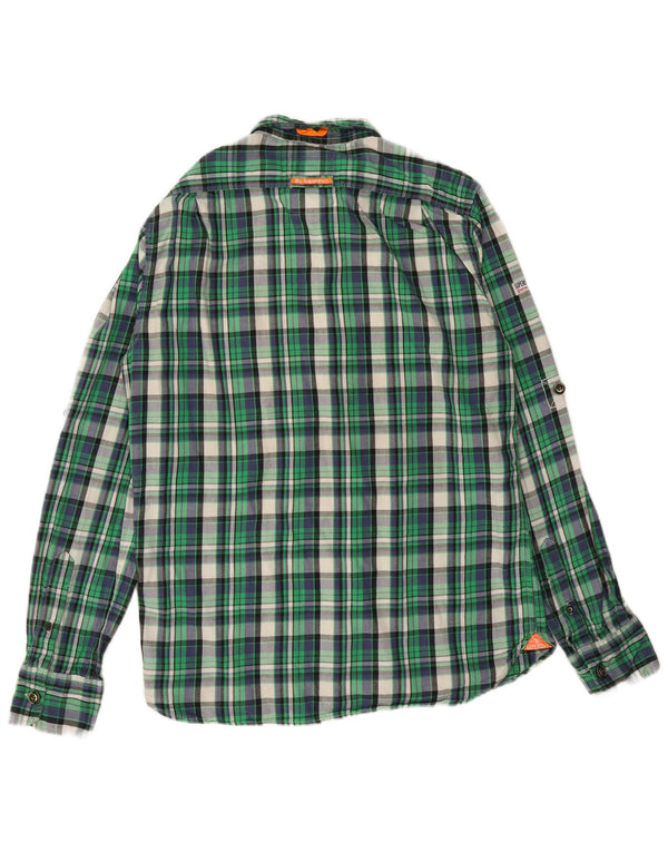 SUPERDRY Camisa de franela para hombre XL Algodón a cuadros verdes