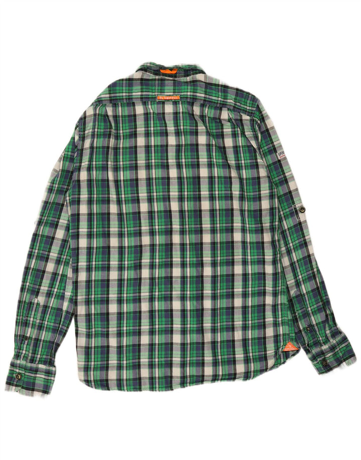 SUPERDRY Camisa de franela para hombre XL Algodón a cuadros verdes