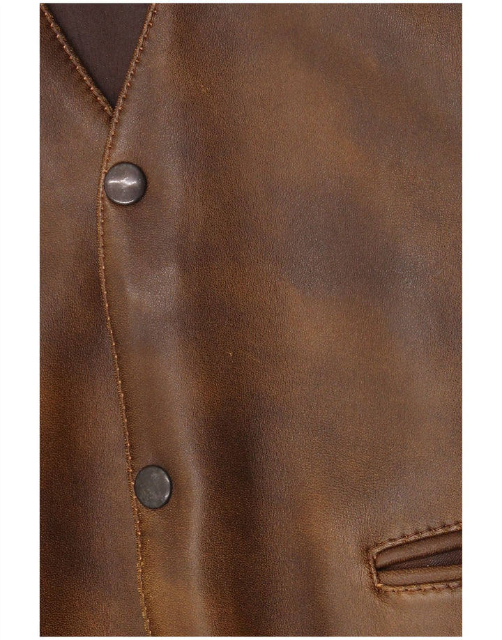 Chaleco de cuero vintage para hombre cuero marrón medio