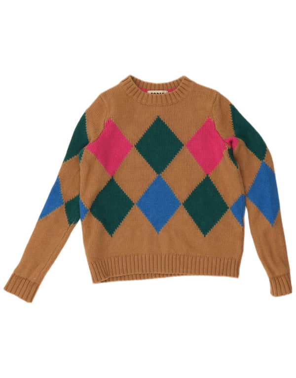 Boden Suéter corto con cuello redondo para mujer UK 40 Small Marrón Argyle/Diamante