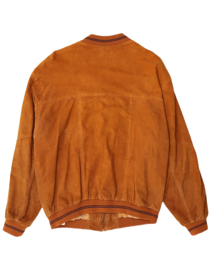 VINTAGE Chaqueta bomber de ante para hombre IT 50 Cuero marrón grande