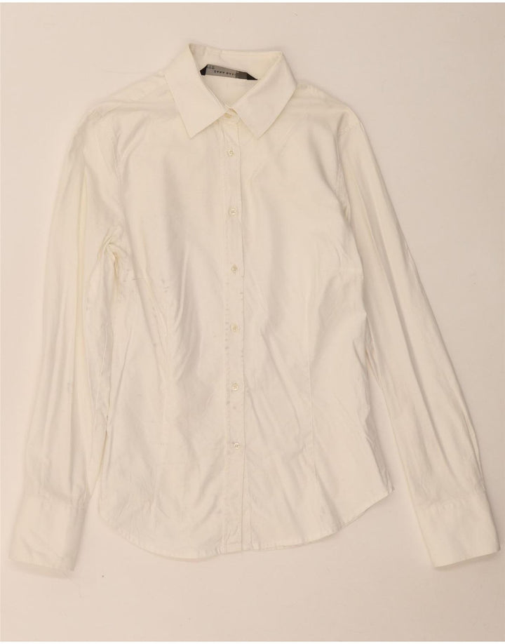 ZARA Camisa Mujer UK 40 Mediano Off White Algodón