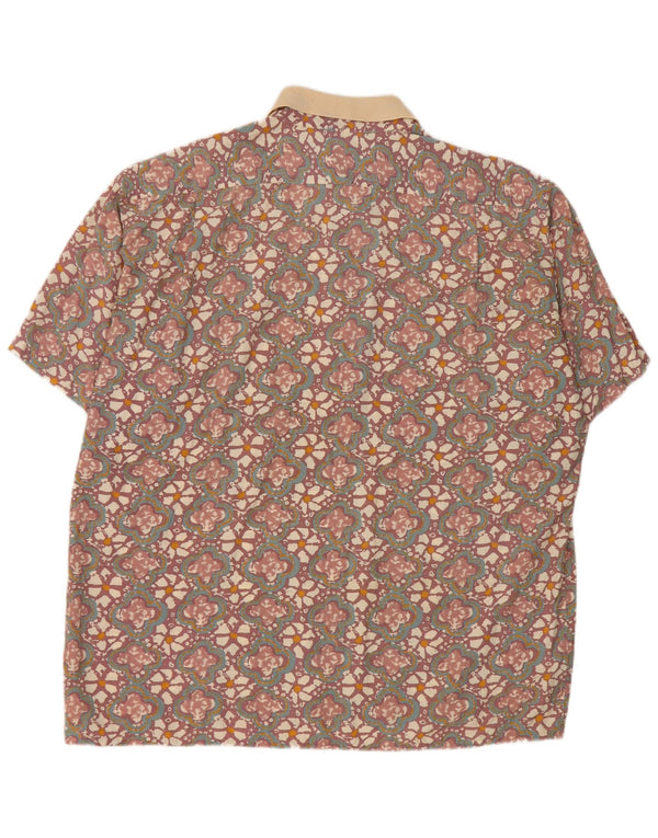 Vintage hombres manga corta pullover camisa XL marrón floral viscosa