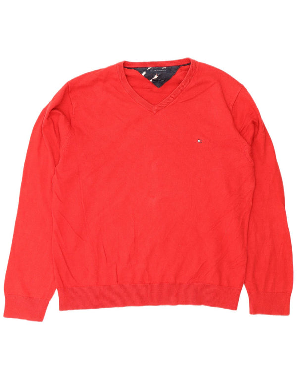 Tommy Hilfiger Jersey con Cuello en V para Hombre XL Algodón Rojo