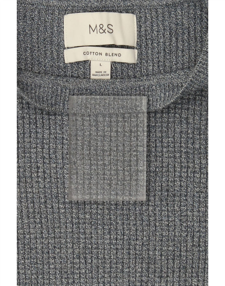 Marks & Spencer Jersey con cuello barco para hombre, talla grande, algodón moteado gris