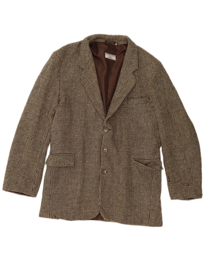 Harris Tweed Chaqueta tipo blazer de 3 botones para hombre UK 40 Large Brown Check Lana nueva