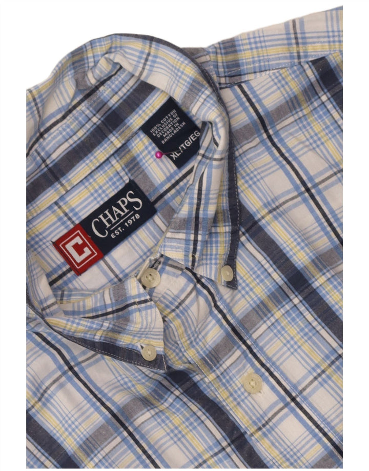 Chaps Camisa Manga Corta Hombre XL Algodón A Cuadros Azul
