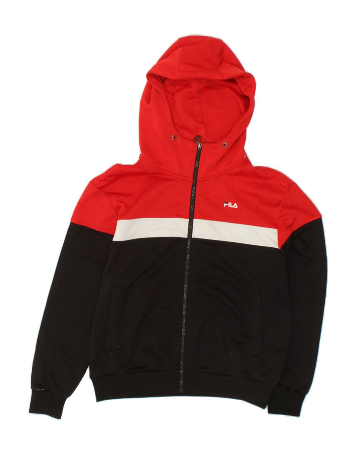FILA Womens Zip Hoodie Sweater UK 10 Small Black Colourblock Polyester Vintage Fila and Second-Hand Fila from Messina Hembry 