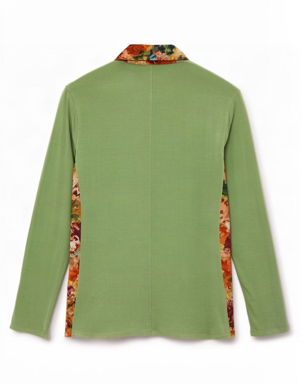 Vintage mujer ver a través de camisa blusa Reino Unido 14 poliéster floral verde grande