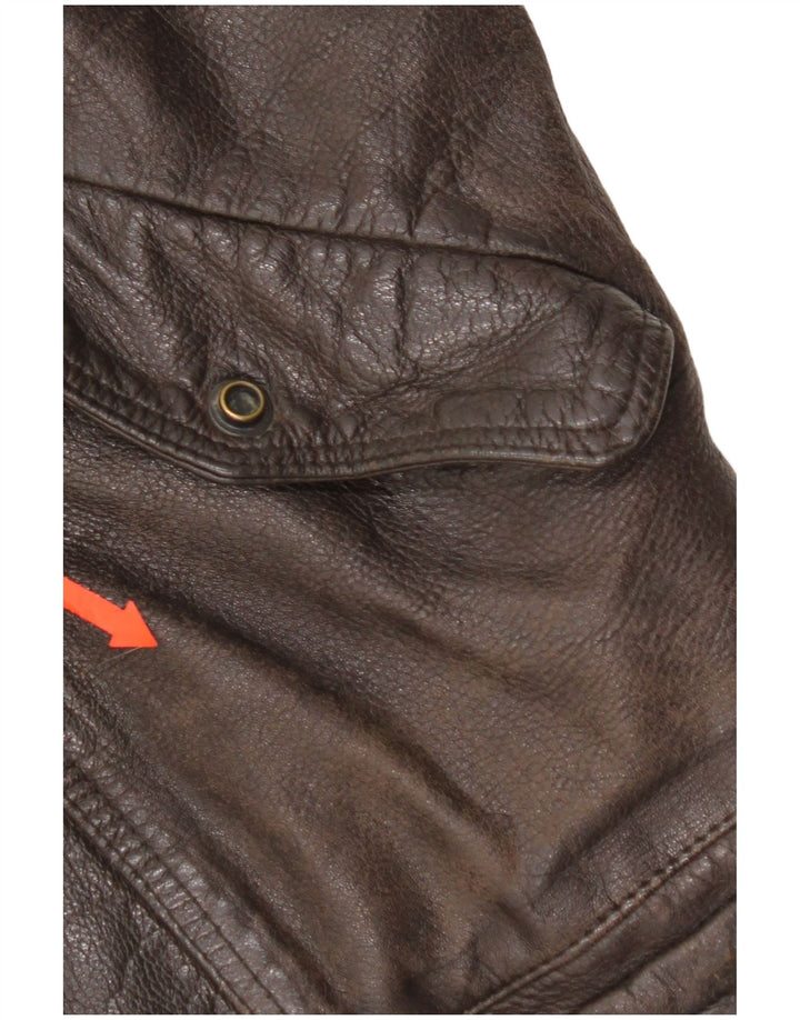 Vintage mujer crop chaqueta de cuero de gran tamaño IT 52 2XL cuero marrón