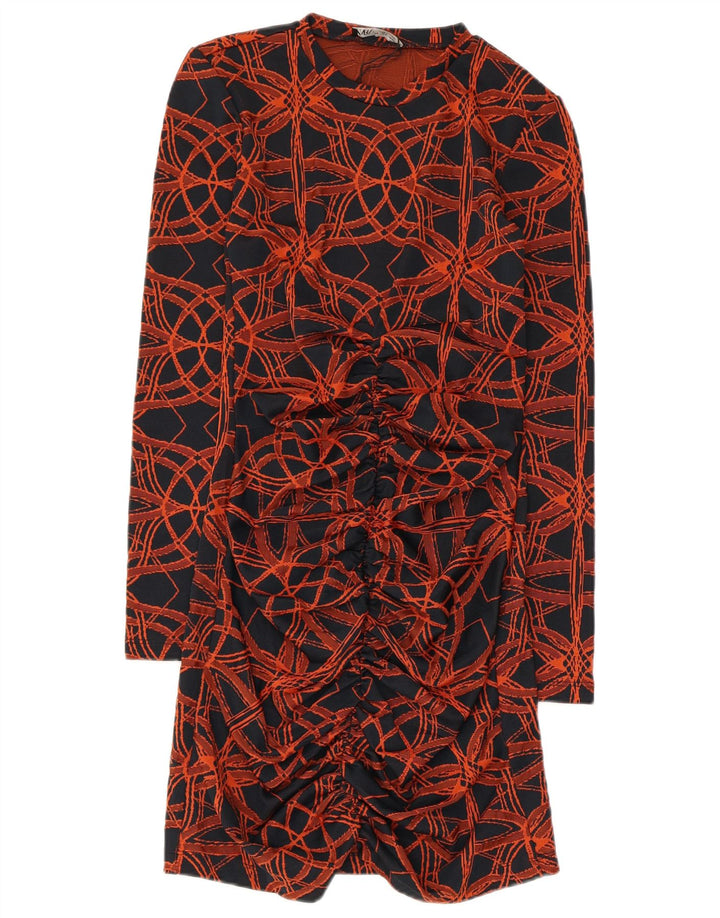 Zara Vestido recto de manga larga con estampado abstracto para mujer UK 8 Small Negro
