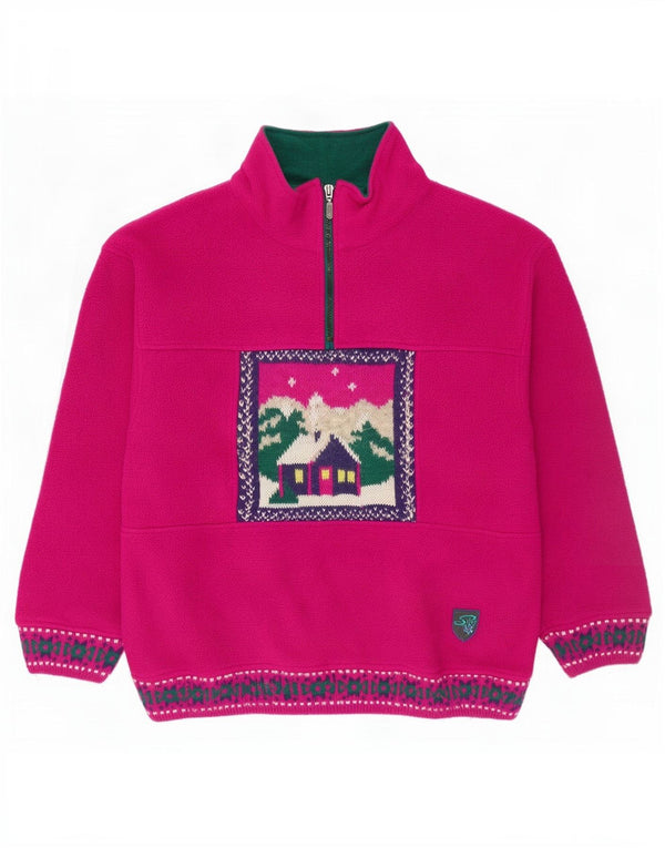 Silvy Jersey de forro polar con cuello y cremallera gráfico para mujer UK 44 Poliéster rosa grande