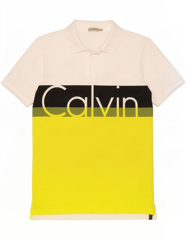 Calvin Klein Jeans Hombre Polo Gráfico Algodón Color Block Blanco Mediano