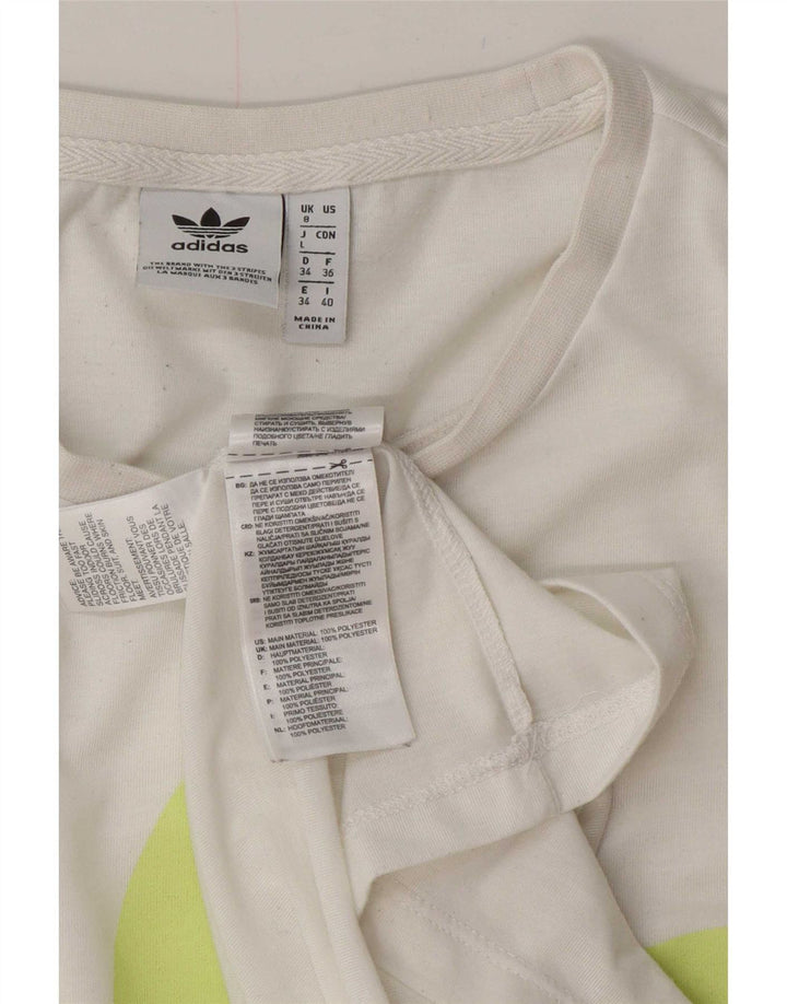Adidas Camiseta gráfica extragrande para mujer, talla 8, color blanco