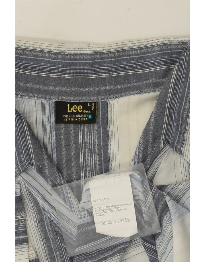 LEE Camisa tipo jersey de manga corta para hombre de algodón a rayas azules grandes