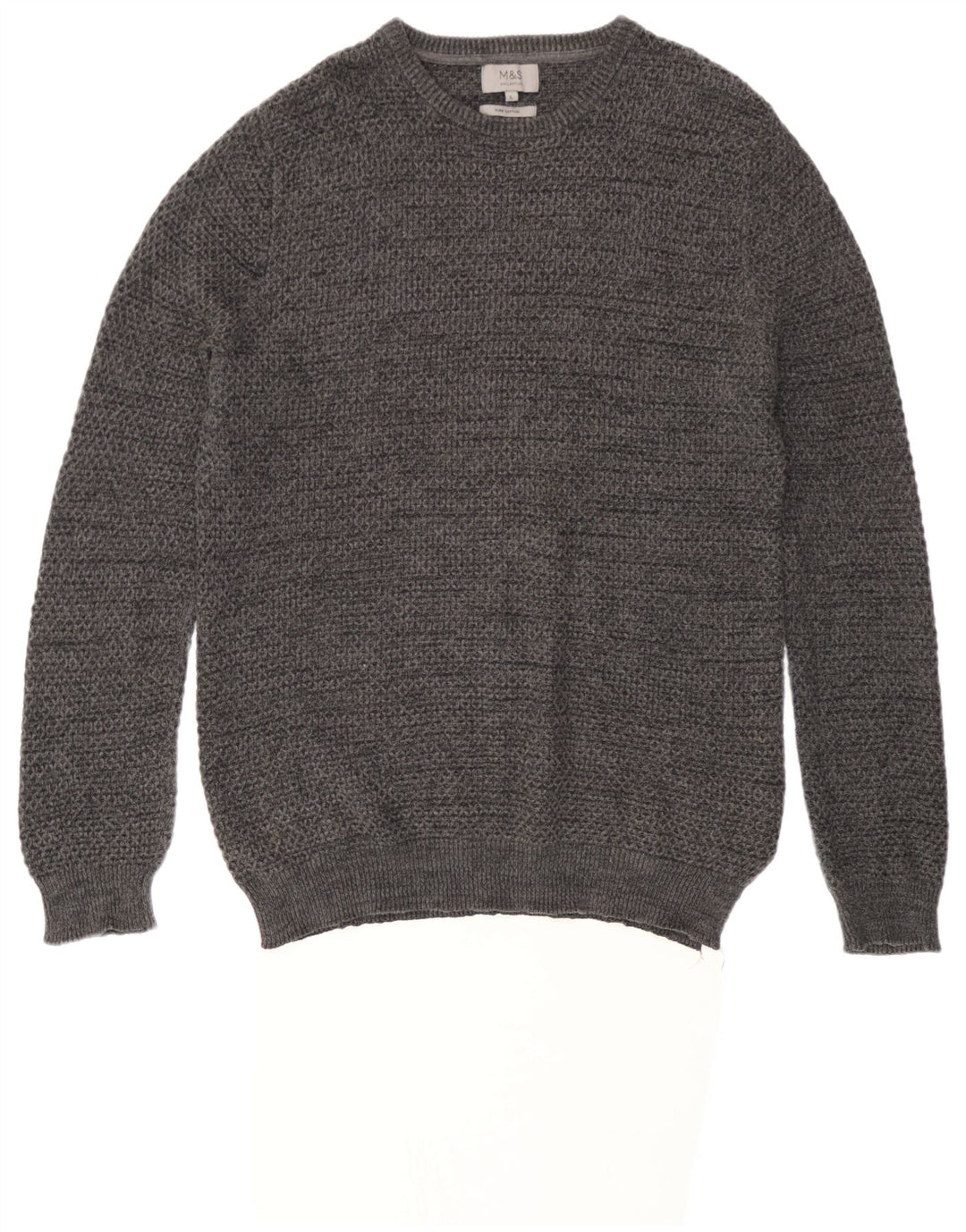 Marks & Spencer Jersey de cuello redondo para hombre de algodón moteado gris grande