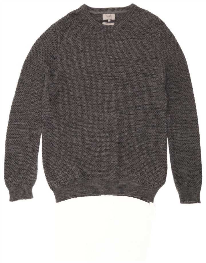 Marks & Spencer Jersey de cuello redondo para hombre de algodón moteado gris grande
