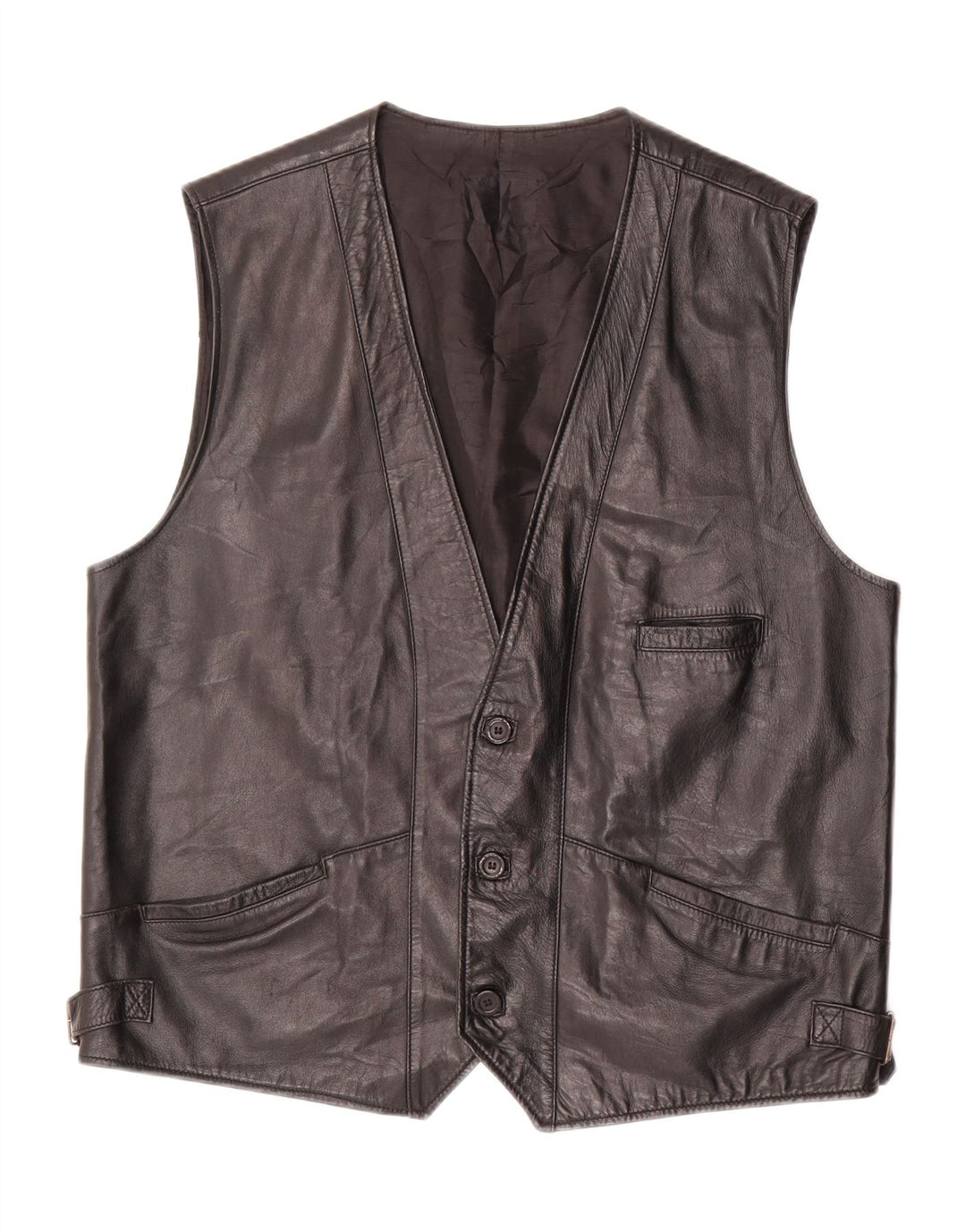 VINTAGE Chaleco de cuero para hombre Reino Unido 40 Cuero negro grande