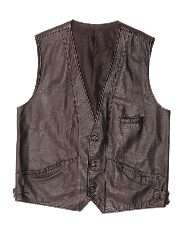 VINTAGE Chaleco de cuero para hombre Reino Unido 40 Cuero negro grande