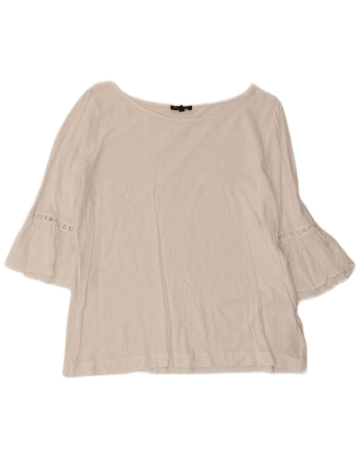 Massimo Dutti Blusa Corta Manga 3/4 Mujer UK 42 Medium Viscosa Blanca